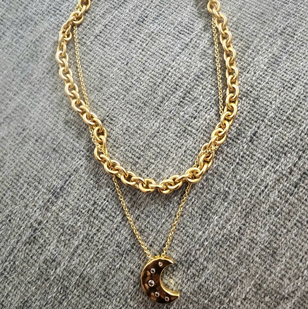Gold Moon Pendant Layered Necklace